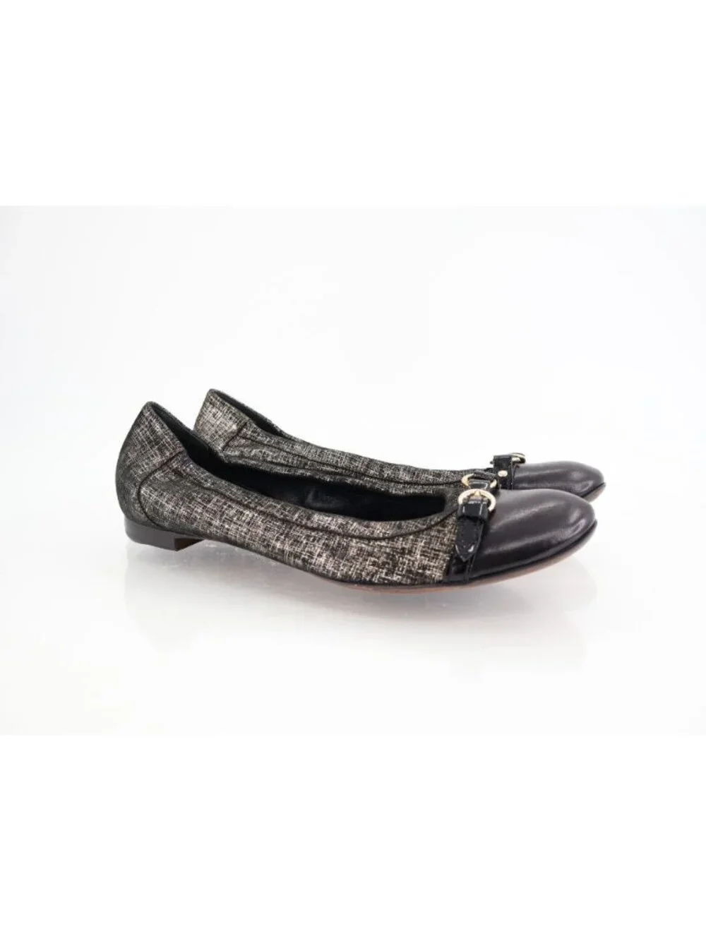 Agl Women's Mae Cap Toe Ballet Flat Black Gold Size 41 11 Leather Slip on Shoes